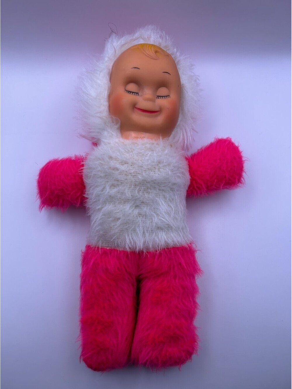 Vintage Face Baby Doll Hot Pink White Sleeping Kitsch Mid Century Colorblock
